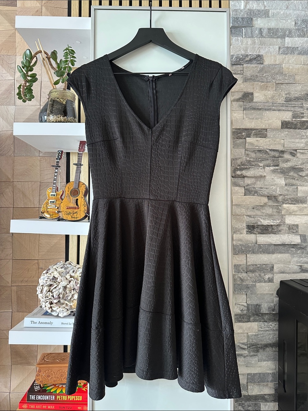 Black Textured Fit & Flare Dress - Brand: